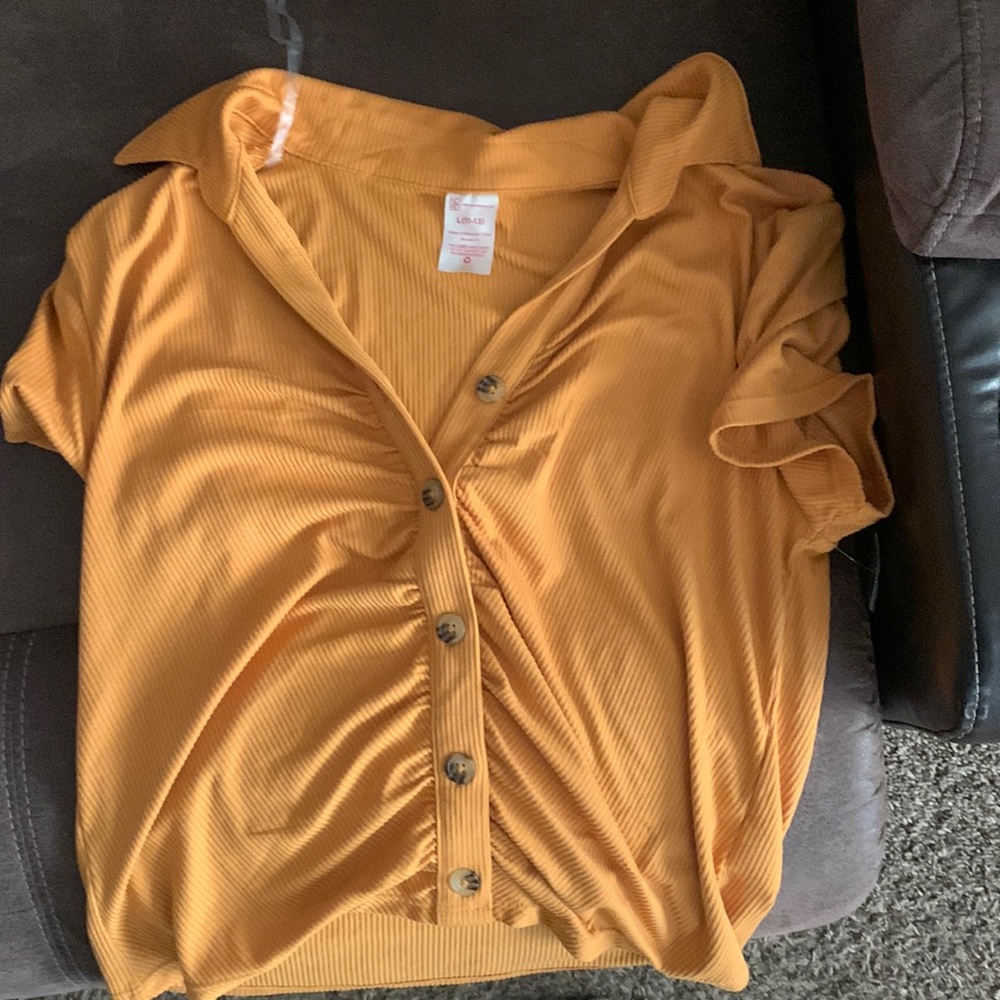 Yellow button up blouse